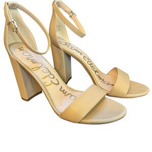 Same Edelman Beige Leather Heels Yaro Sandals Wheat Shoes Size 10.5